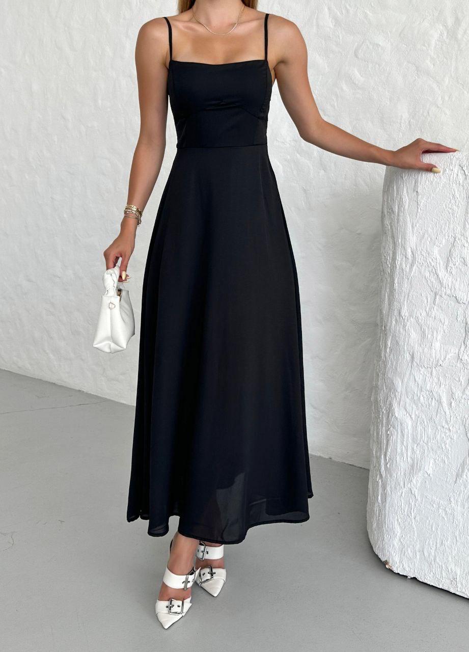 Gipeli Maxi Boy Askılı Elbise Siyah